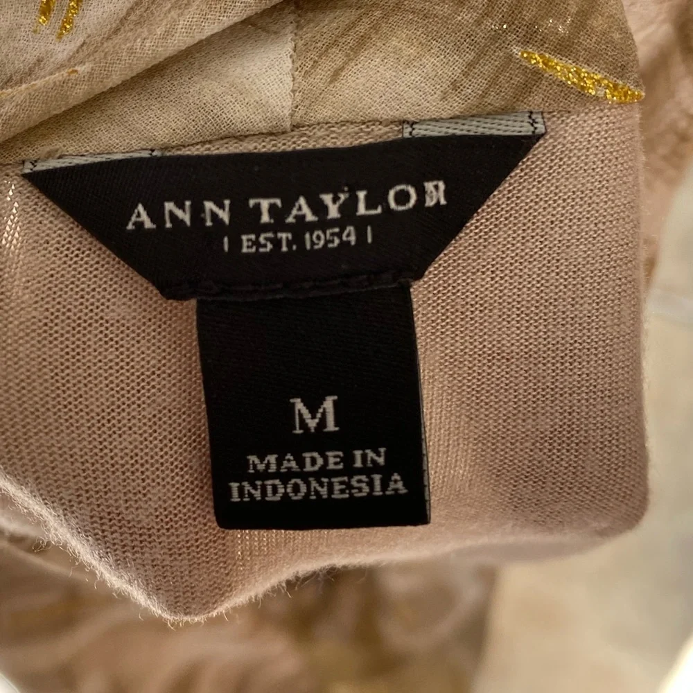 Ann Taylor Medium Modal Drape Neck Beige Brown Tank Shell Metallic Accent - Picture 4 of 5